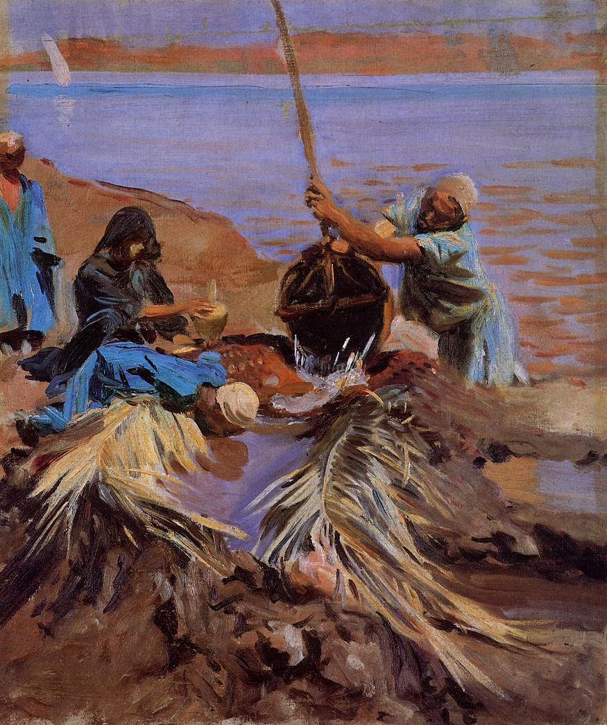 ナイル川から水を汲み上げるエジプト人