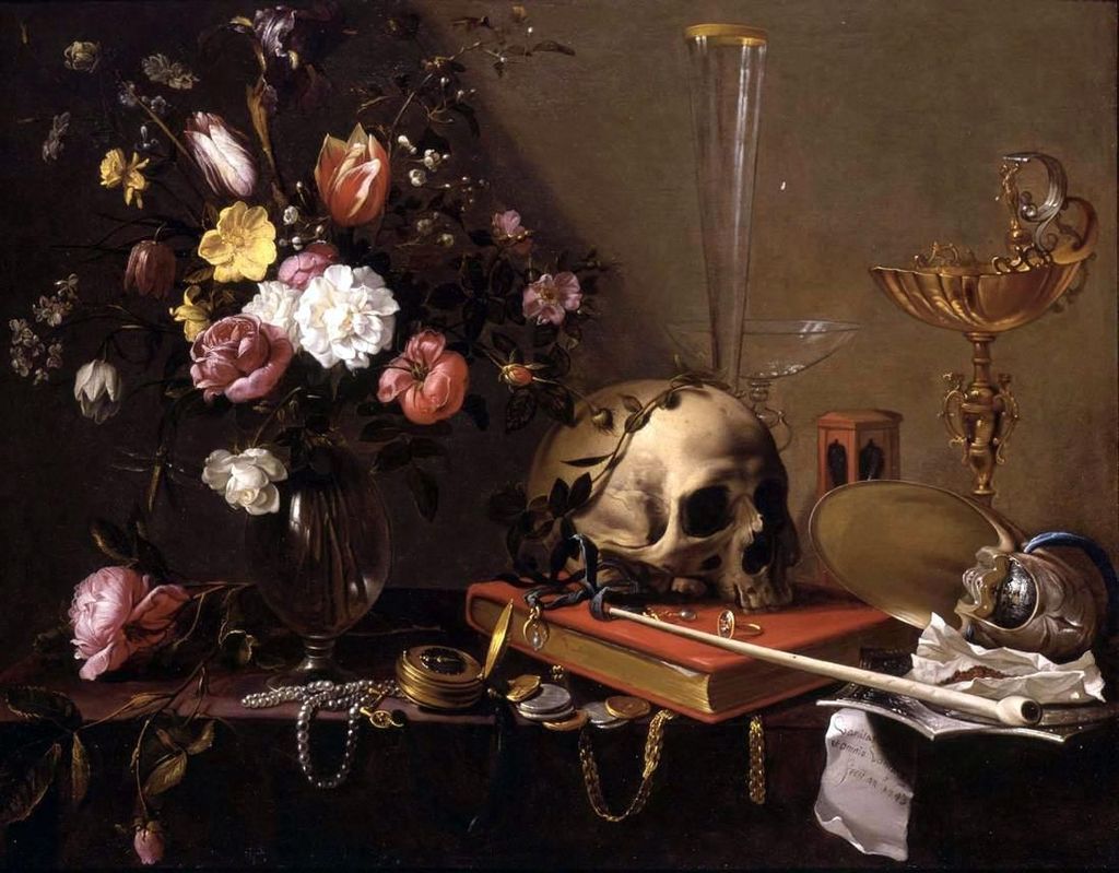 『花と頭蓋骨のある静物』 アドリアーン・ファン・ユトレヒト 【1642】