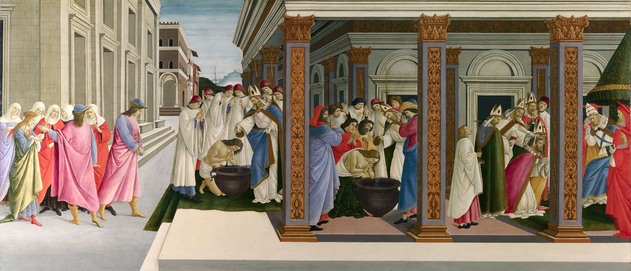 聖ゼノビウスの生涯 第１パネル　聖ゼノビウスの洗礼、母ソフィアの洗礼、フィレンツェ司教への任命 【1505】