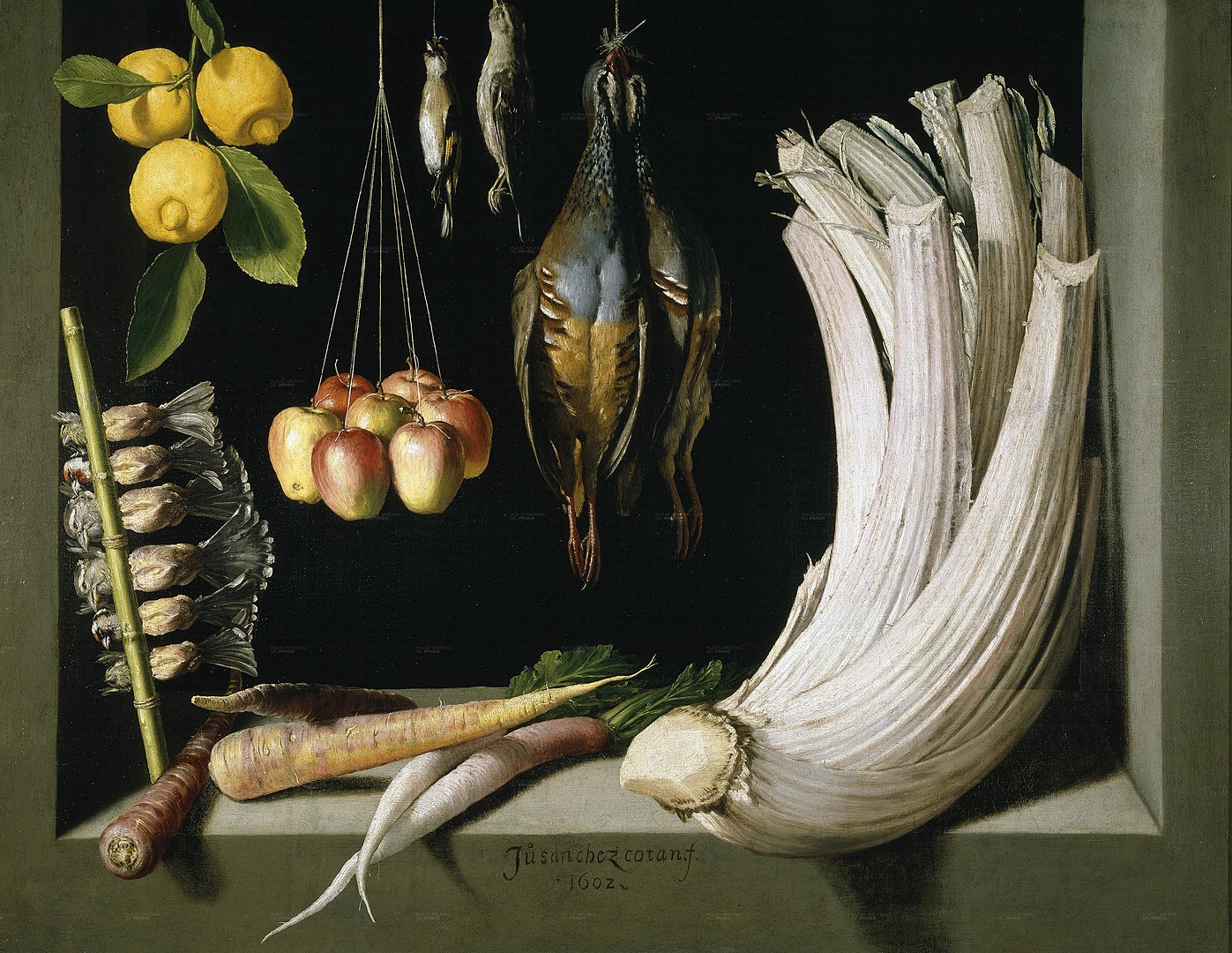 『狩猟の獲物、野菜と果物のある静物』 フアン・サンチェス・コタン 【1602】