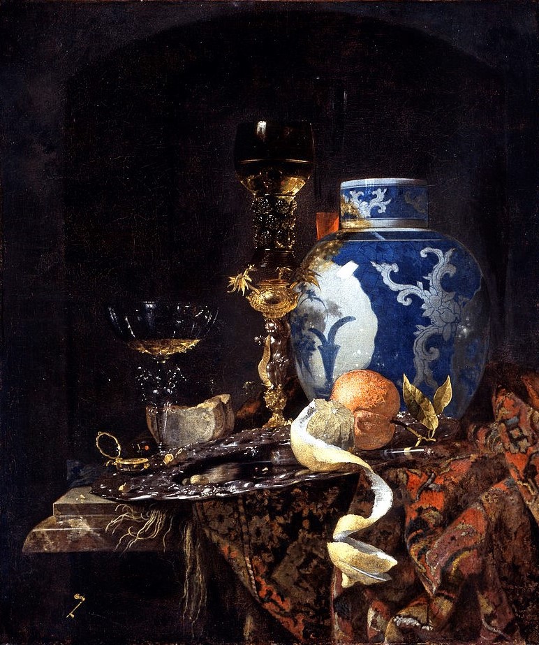 『明朝後期の生姜の壺のある静物』 ウィレム・カルフ 【1669】